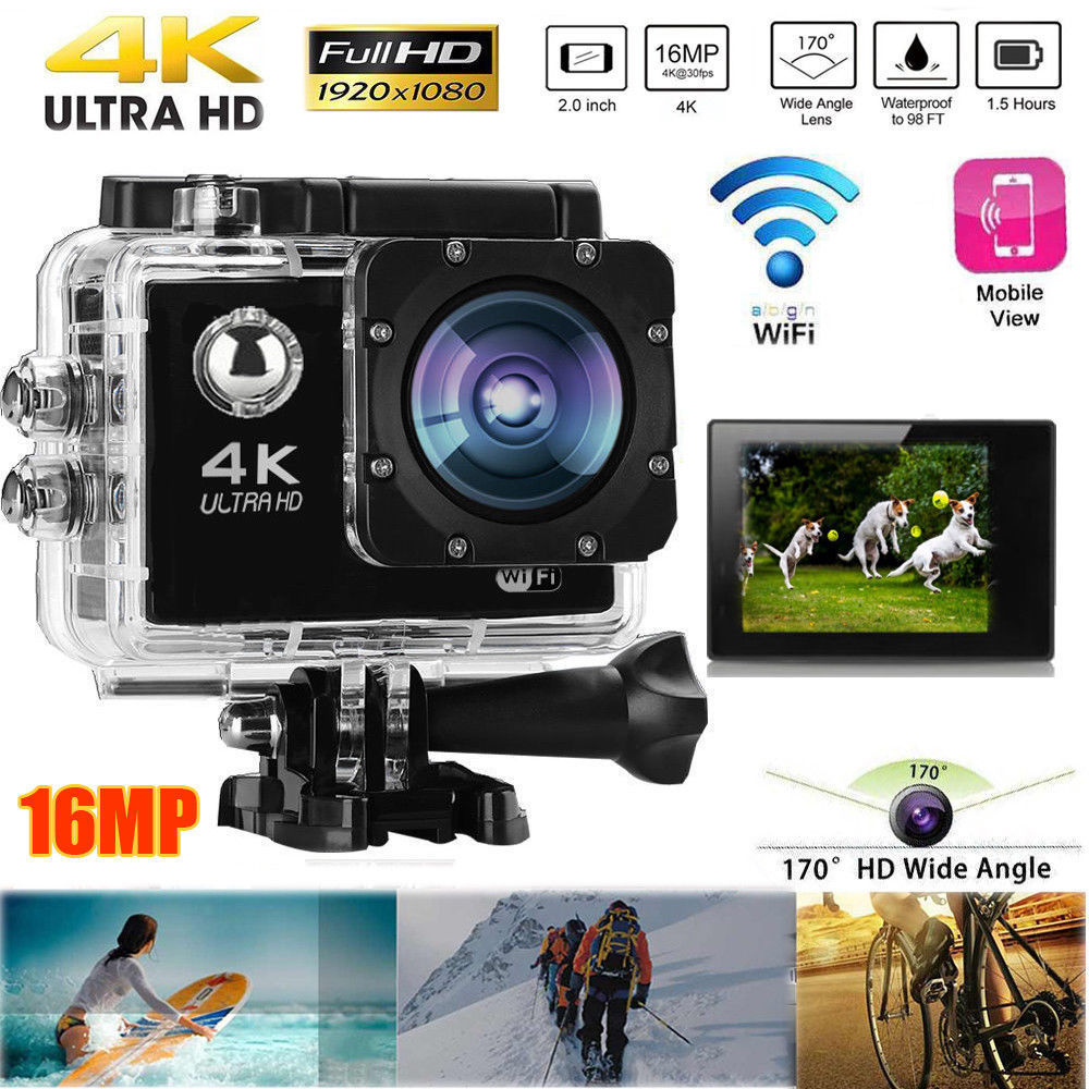 4K Sports Action Camera with Optical 16MP High Resolution with Wi-Fi | 4K Ultra HD Video Recording with 170 Degree Wide Angle Waterproof Underwater Camera